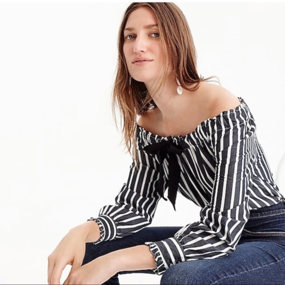 J. Crew off the shoulder stripe top Bow Detail S